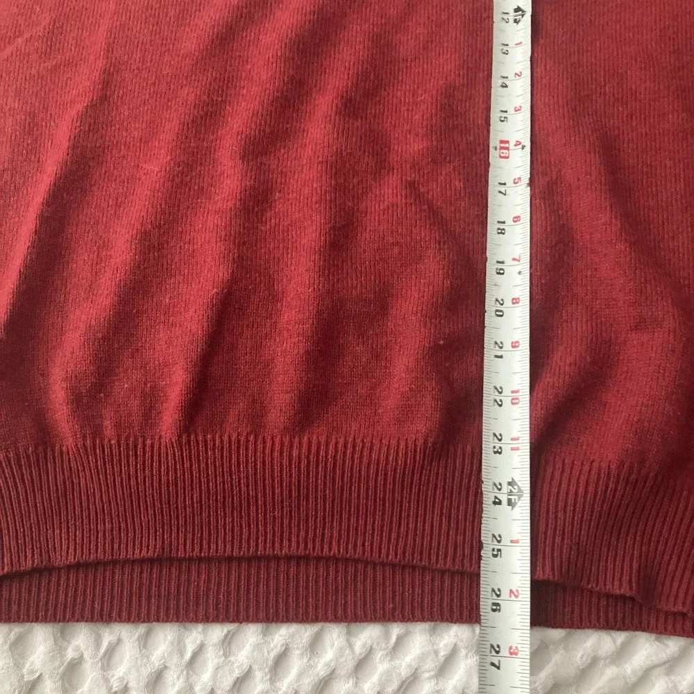 J‎ Crew Mens Red V Neck Slim Fit 100% Merino Wool Sweater Size L